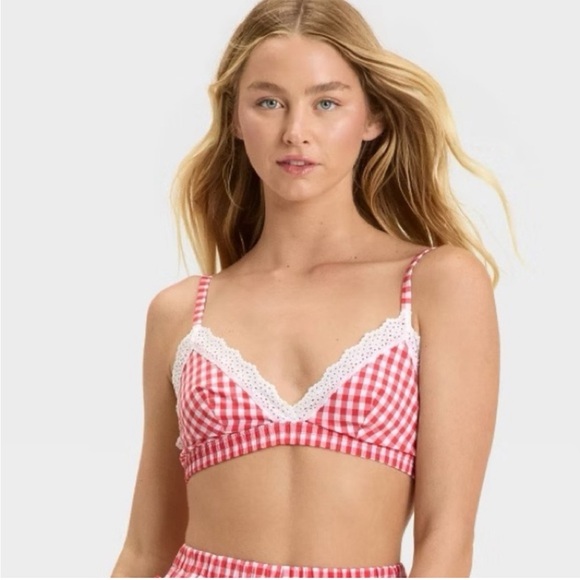 Colsie Women’s Red and White Gingham Check Bralette L - Picture 3 of 5
